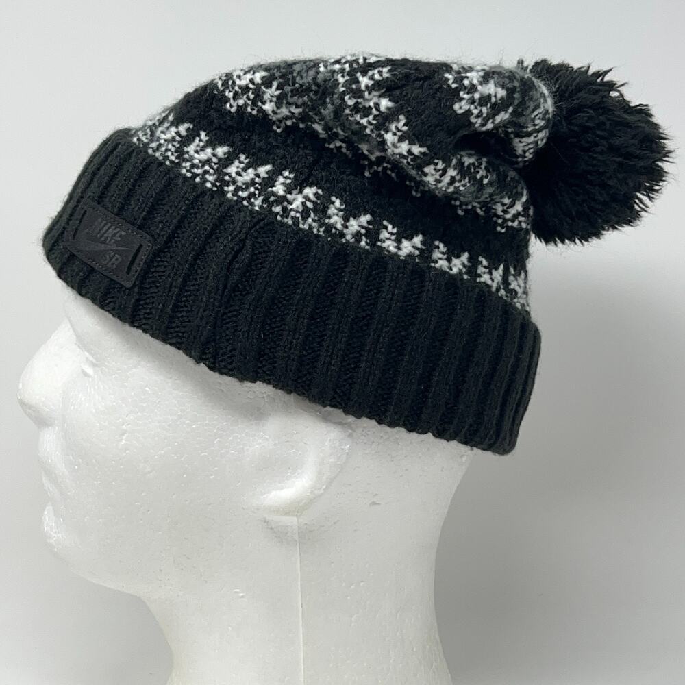 Nike Sb Skateboarding Cuffed Pom Pom Beanie Toque Winter Hat Black Fair Isle View 6
